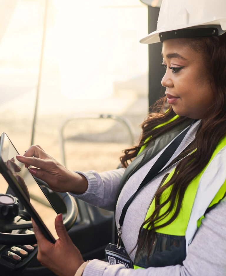 woman trucker with tablet