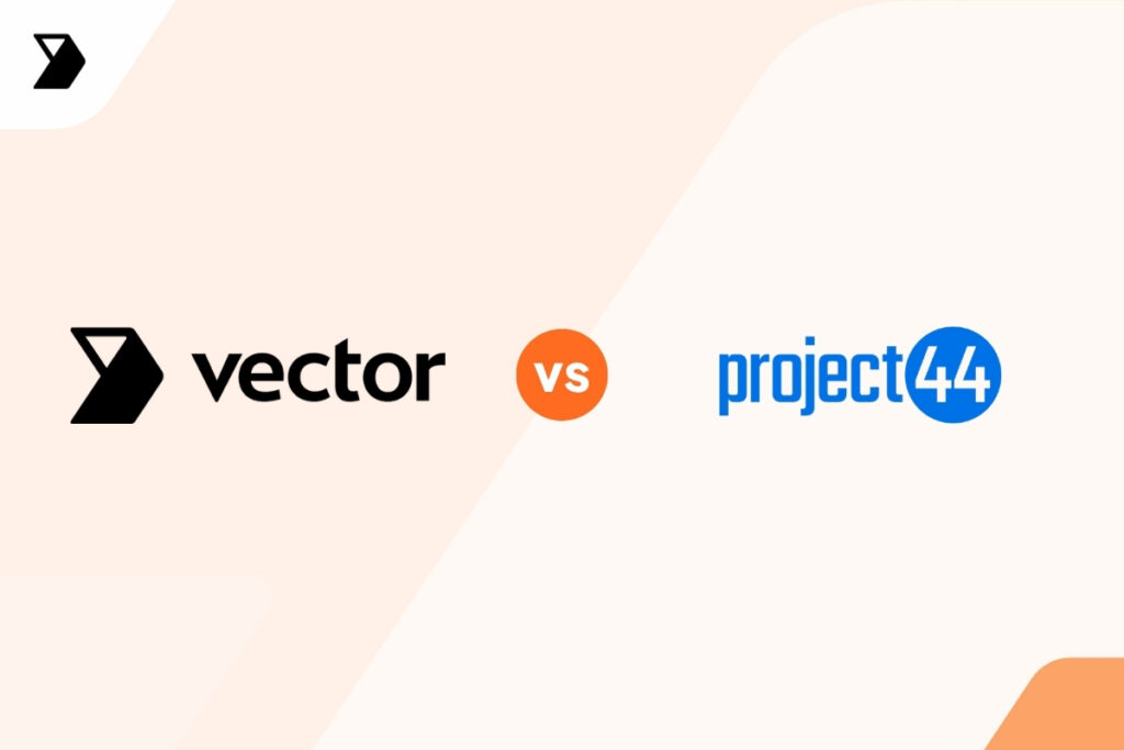 A graphic showing the Vector logo and name on the left, the Project44 logo and name on the right, with a round orange vs in the center separating them on a light background.