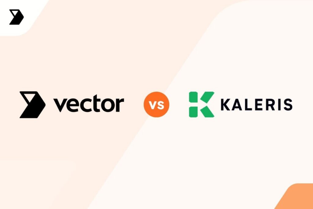 Graphic showing the Vector logo and text on the left, an orange vs circle in the center, and the Kaleris logo with text on the right, on a light background.