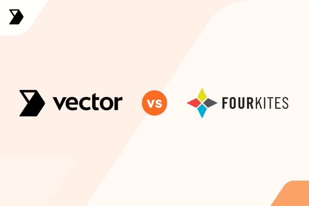 Vector logo and text on the left, vs in an orange circle in the center, and FourKites logo and text on the right, all on a light background.